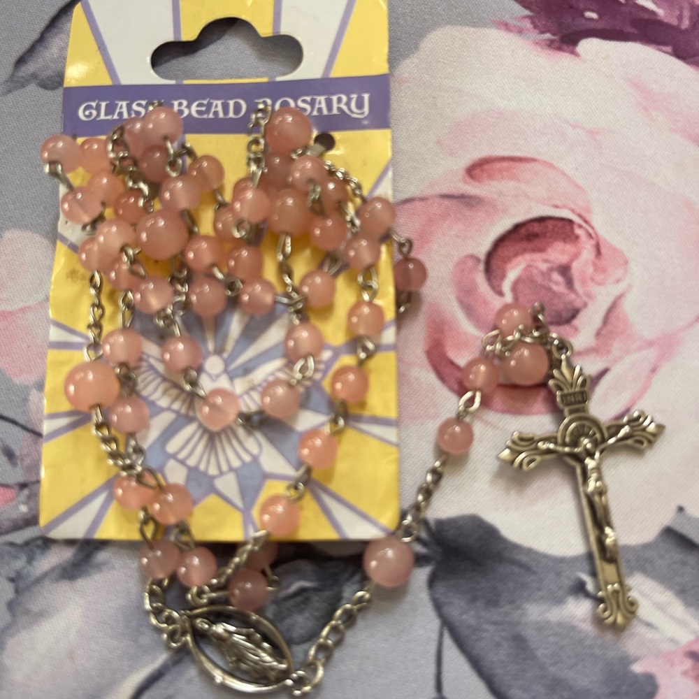 Pink glass bead rosary